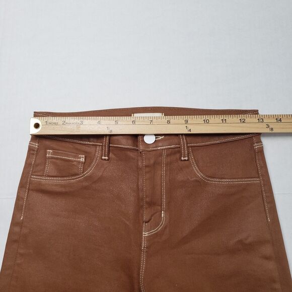 L'Agence Jeans Womens 26 Brown Cognac Margot High Rise Skinny Coated Western USA - Picture 4 of 16